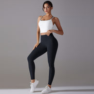 Damen Sportliches Bustier- und High-Waist-Leggings-Set mit nahtloser Konstruktion und atmungsaktiver Technologie WW