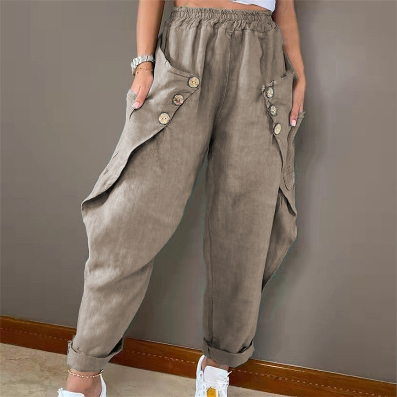 Damen lässige Cargohose mit Knopfdetails und praktischen Taschen WW