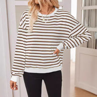 Damen lässiger Sweatshirt mit modernem Streifenmuster und Rundhalsausschnitt WW