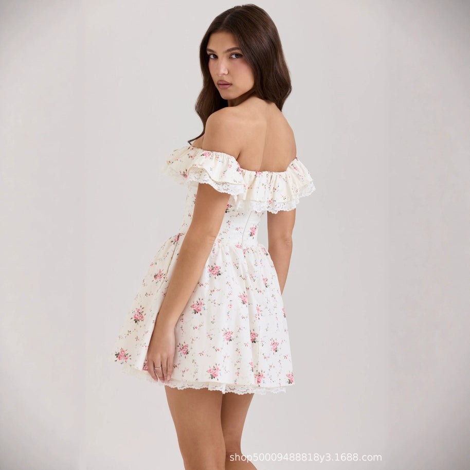 Damen romantisches Blumenkleid mit Rüschendetails WW