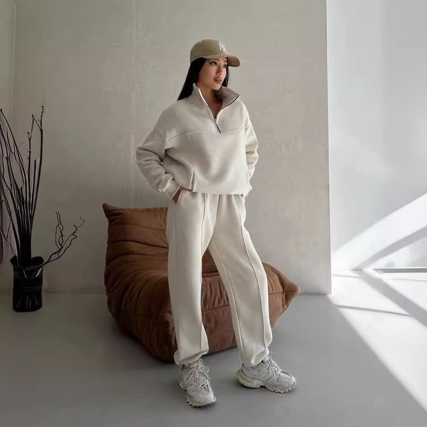 Damen Sportliches Fleece-Kombinationsset mit Stehkragen WW
