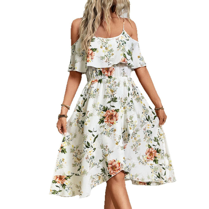 Damen Blume Dekolleté Kleid mit schwingendem Saum und lockerem Schnitt W&W Mode