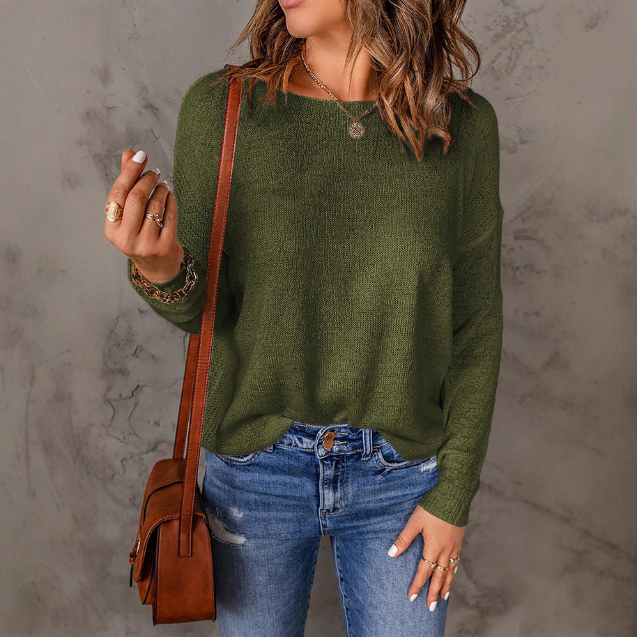 Damen lässiges Strickoberteil mit lockerer Passform und feinem Rippenmuster WW