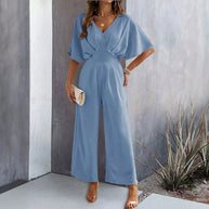 Damen Weit geschnittener Jumpsuit mit eleganten Drapierungen und V-Ausschnitt WW