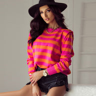 Damen gestreiftes Sweatshirt mit lässigem Schnitt und weitem Kragen WW