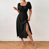 Damen elegantes Maxikleid mit Puffärmeln und seitlichem Schlitz W&W