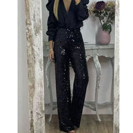 Damen Glitzernde Palazzohose mit hohem Bund und weitem Bein WW