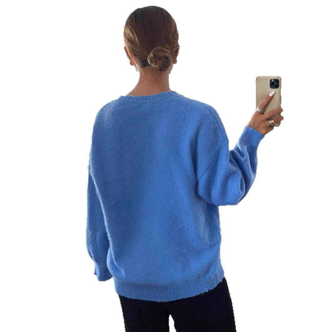 Damen Pullover mit weitem Schnitt aus feinem Strickmaterial WW