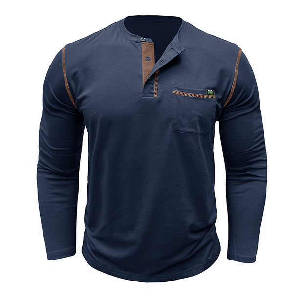 Herren Langarm-T-Shirt mit modernem Kragen und Brusttasche WW