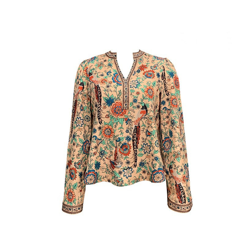 Damen Bluse mit floralem Muster und weitem Ärmel WW