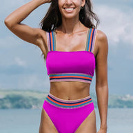 Damen Bikini-Set mit breiten, farbenfrohen Trägern und hohem Bund WW