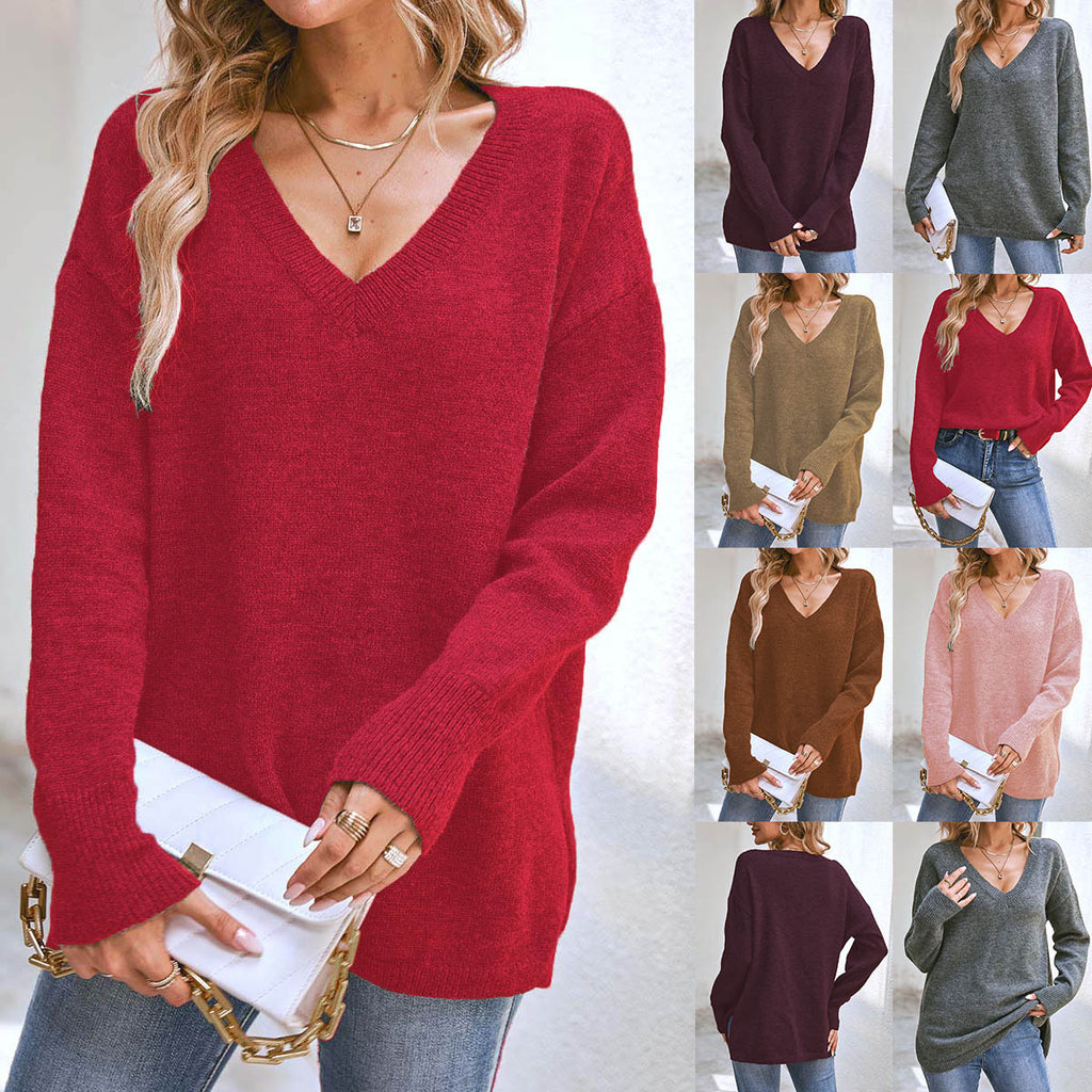 Damen V-Ausschnitt Oversize Pullover WW