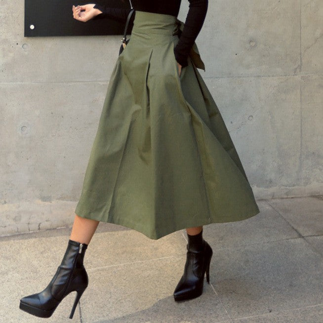 Damen A-Linien Rock mit hoher Taille und Falten WW