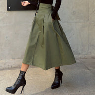 Damen A-Linien Rock mit hoher Taille und Falten WW