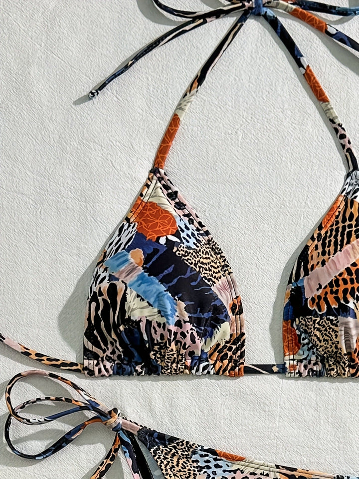 Damen Bandeau-Bikini mit verstellbaren Trägern und animalischem Muster W&W Mode