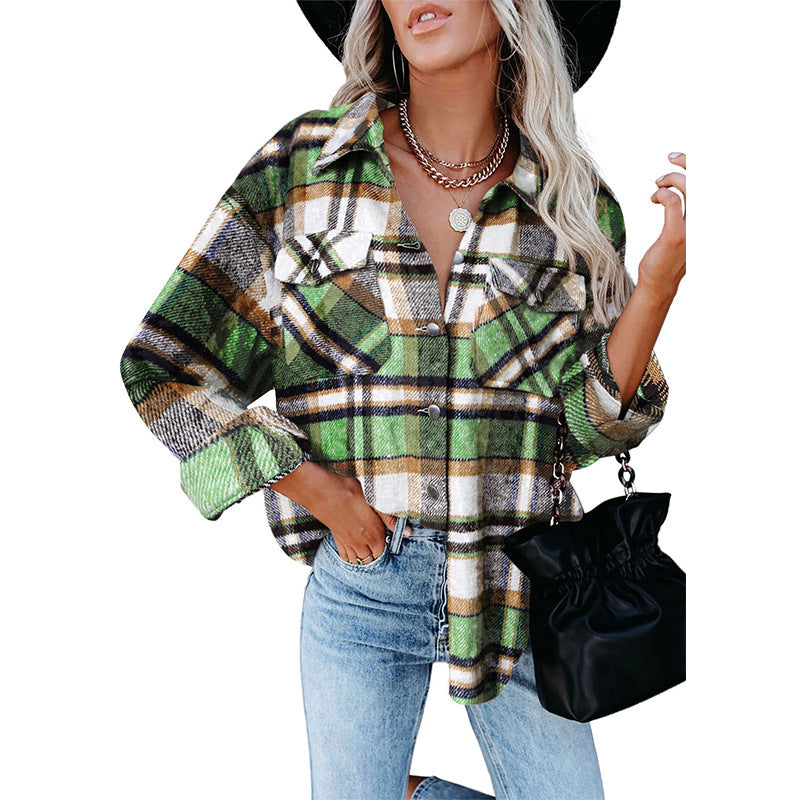 Damen Karierte Overshirt Jacke WW