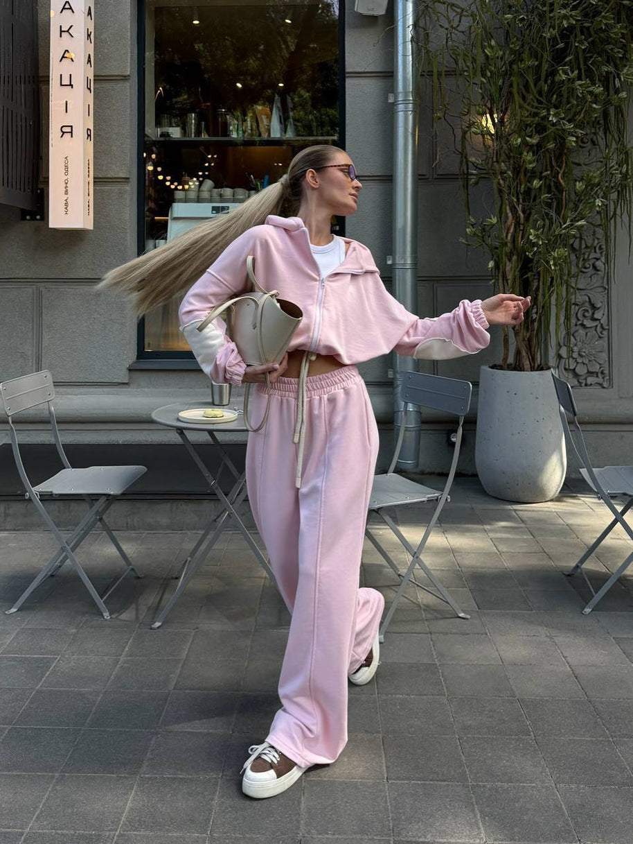 Damen sportlich-elegantes Ensemble aus cropped Top und weitem Hosen WW