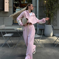 Damen sportlich-elegantes Ensemble aus cropped Top und weitem Hosen WW