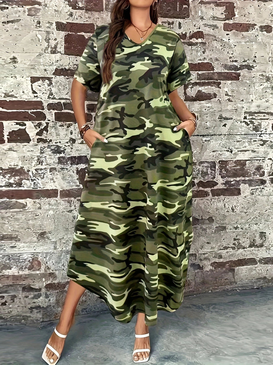 Damen Maxikleid mit lässigem Camouflage-Design und praktischen Taschen WW