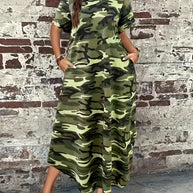 Damen Maxikleid mit lässigem Camouflage-Design und praktischen Taschen WW