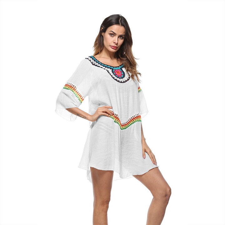 Damen Strandtunika mit bunten Stickereien und weiten Ärmeln W&W Mode