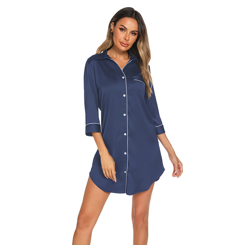 Damen Pyjama-Hemd mit langen Ärmeln und eleganter Knopfleiste WW
