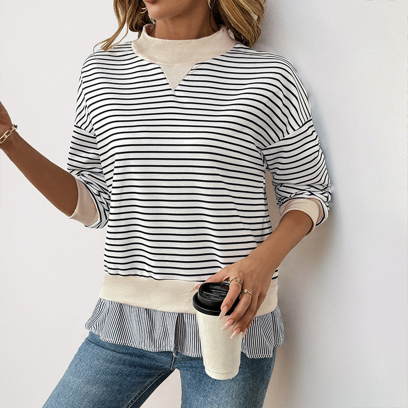 Damen gestreifter Sweatshirt mit Layering-Effekt und Rundhalsausschnitt WW