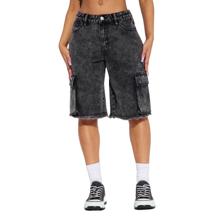 Damen Cargo-Shorts mit ausgefranstem Saum und praktischen Taschen W&W Mode