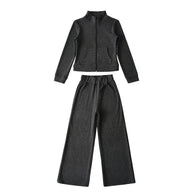 Damen sportliches Set mit Stehkragen und weitem Hosenansatz WW