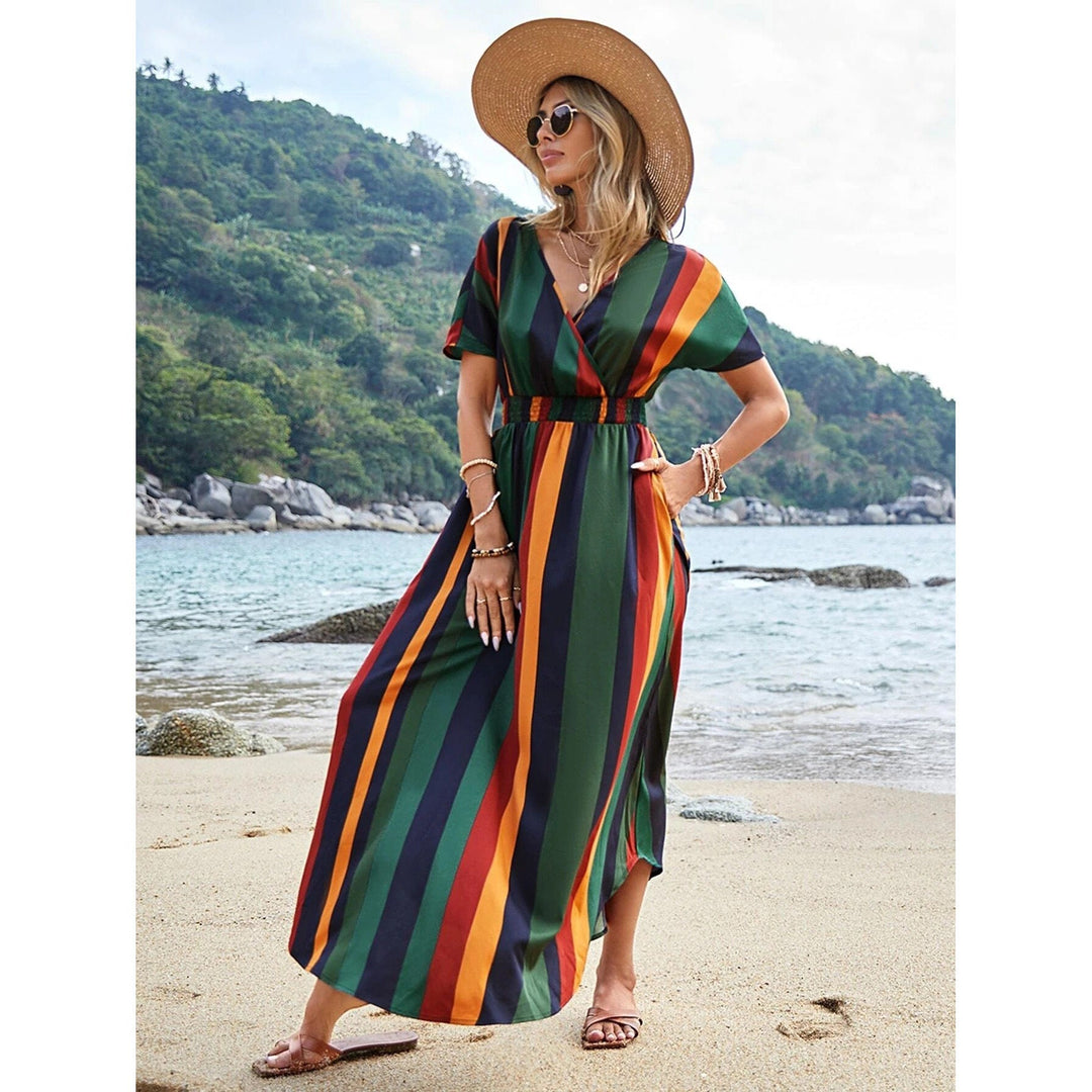 W&W Mode | Gestreiftes Elastisches Taillenstrandkleid