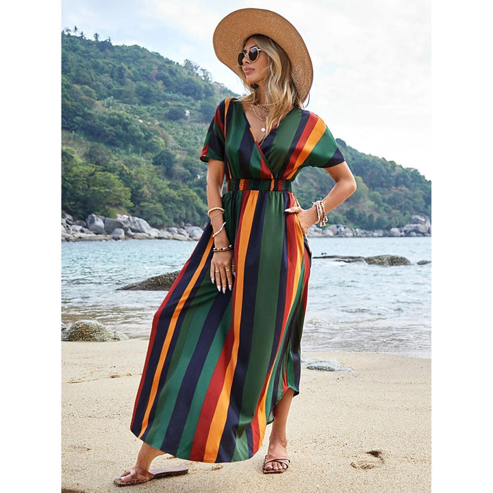 W&W Mode | Gestreiftes Elastisches Taillenstrandkleid