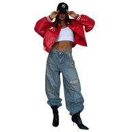 Damen sportliche Varsity-Jacke mit lässigem Schnitt und moderner Applikation WW