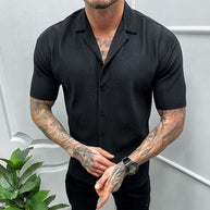 Herren Kurzarm Hemd mit strukturiertem Gewebe und modernem Kragen WW