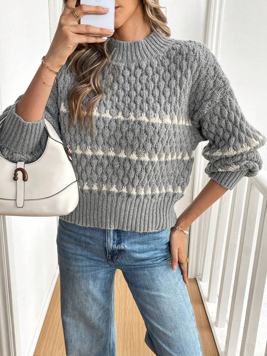 Damen Strickpullover mit strukturiertem Muster und hohem Kragen WW
