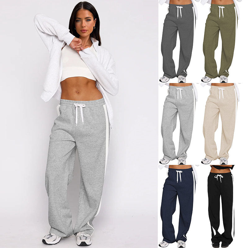 Damen lässige Freizeithose mit elastischem Bund und seitlichem Kontraststreifen WW