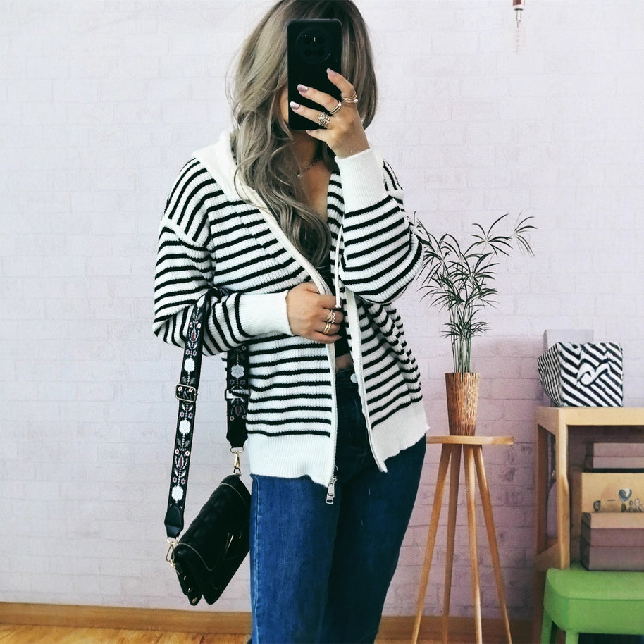 Damen Sportlicher Hoodie mit Streifenmuster und lässigem Schnitt WW