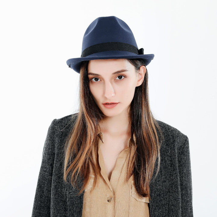 Damen Fedora-Hut aus hochwertigem Wollmix mit stilvollem Band W&W Mode