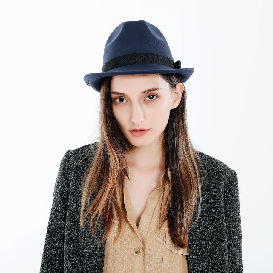 Damen Fedora-Hut aus hochwertigem Wollmix mit stilvollem Band WW