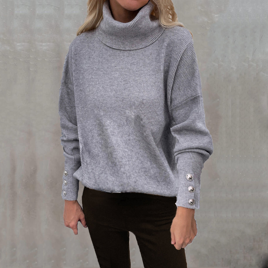 Damen Rollkragenpullover mit strukturiertem Design und Knopfdetails WW