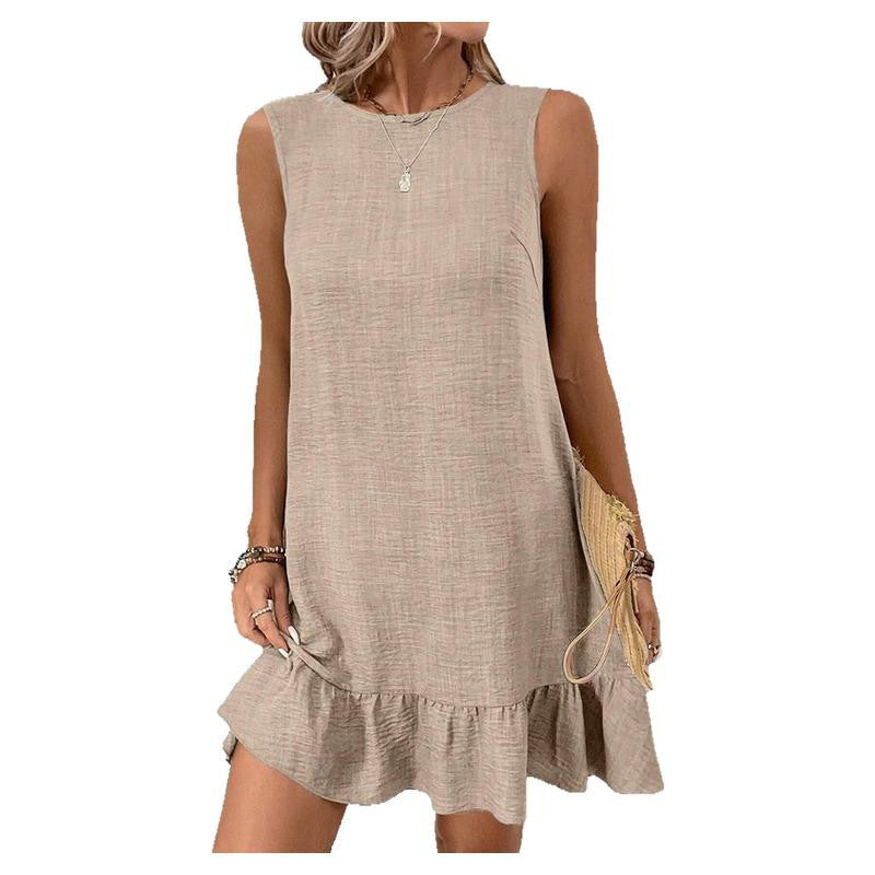 Damen ärmelloses Kleid mit Rüschensaum und lässigem Schnitt WW