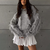 Damen Strickpullover mit lässigem Fransen-Design WW