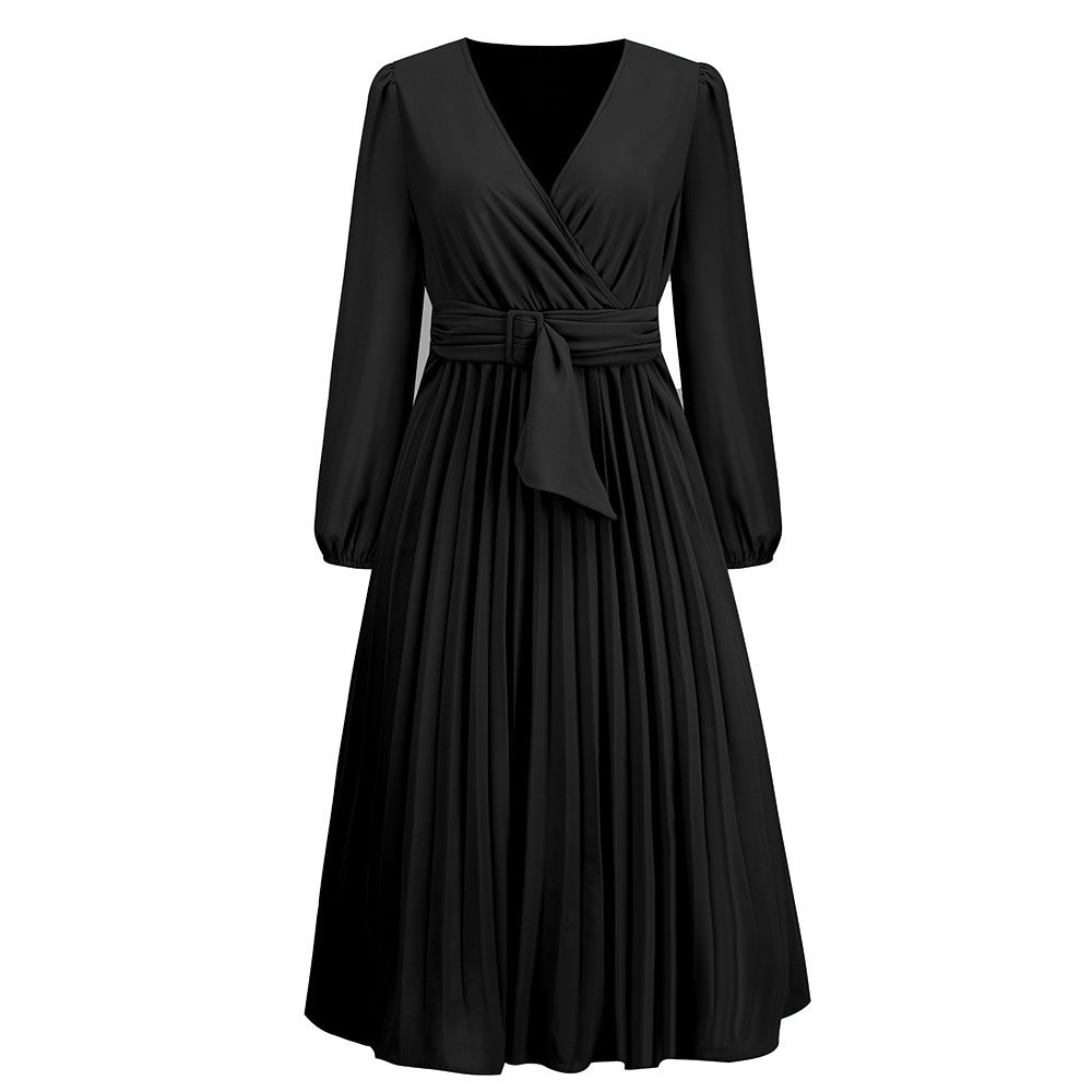 Damen Wickelkleid mit Plissee-Design und eleganter Taillengürtel WW