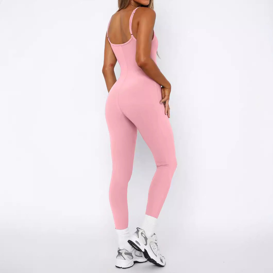 Damen Sportlicher Langoverall mit verstellbaren Trägern und figurbetonendem Schnitt WW