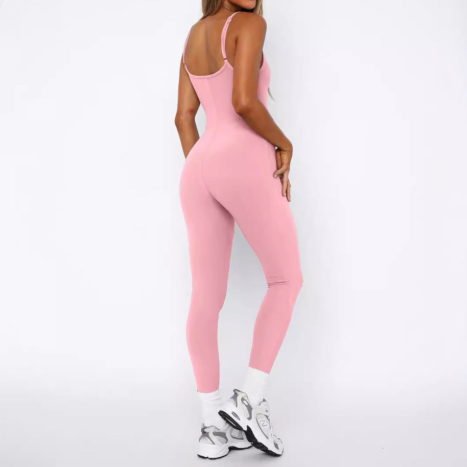 Damen Sportlicher Langoverall mit verstellbaren Trägern und figurbetonendem Schnitt WW