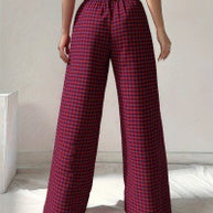 Damen Weite Karohose mit elastischem Bund und schickem Schnitt WW