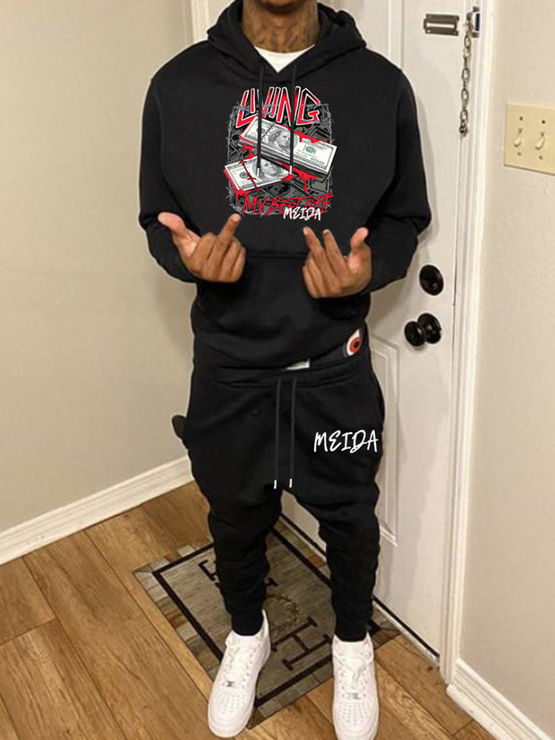 Damen Sportliches Hoodie und Jogginghose Set mit kreativem Druck WW