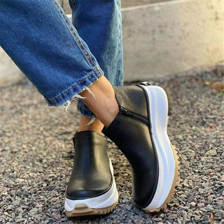 Damen modische Ankle Boots mit seitlichem Reißverschluss und robuster Sohle WW