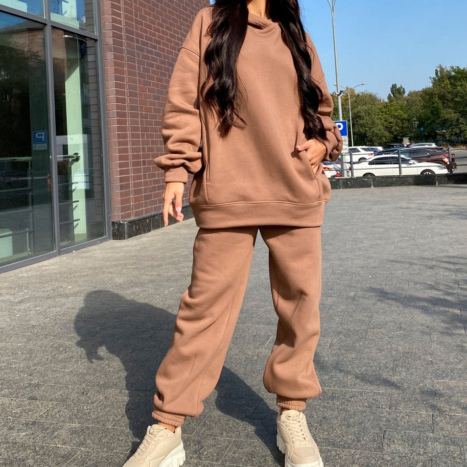 Damen Bequemer Hoodie und Jogginghose-Set mit Kapuze und elastischem Bund WW