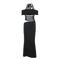 Damen Cocktailkleid mit schulterfreiem Design und raffiniertem Netz-Einsatz W&W