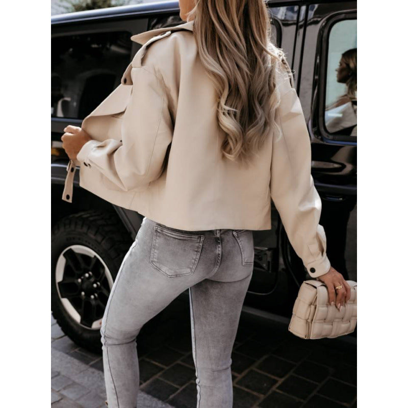 Damen Bikerjacke aus Kunstleder mit eleganter Schnalle und Taschen WW